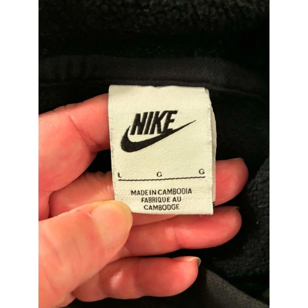 Nike Womens Large Black Pullover Hoodie Gold Swoosh Logo Fleece Lined Athletic